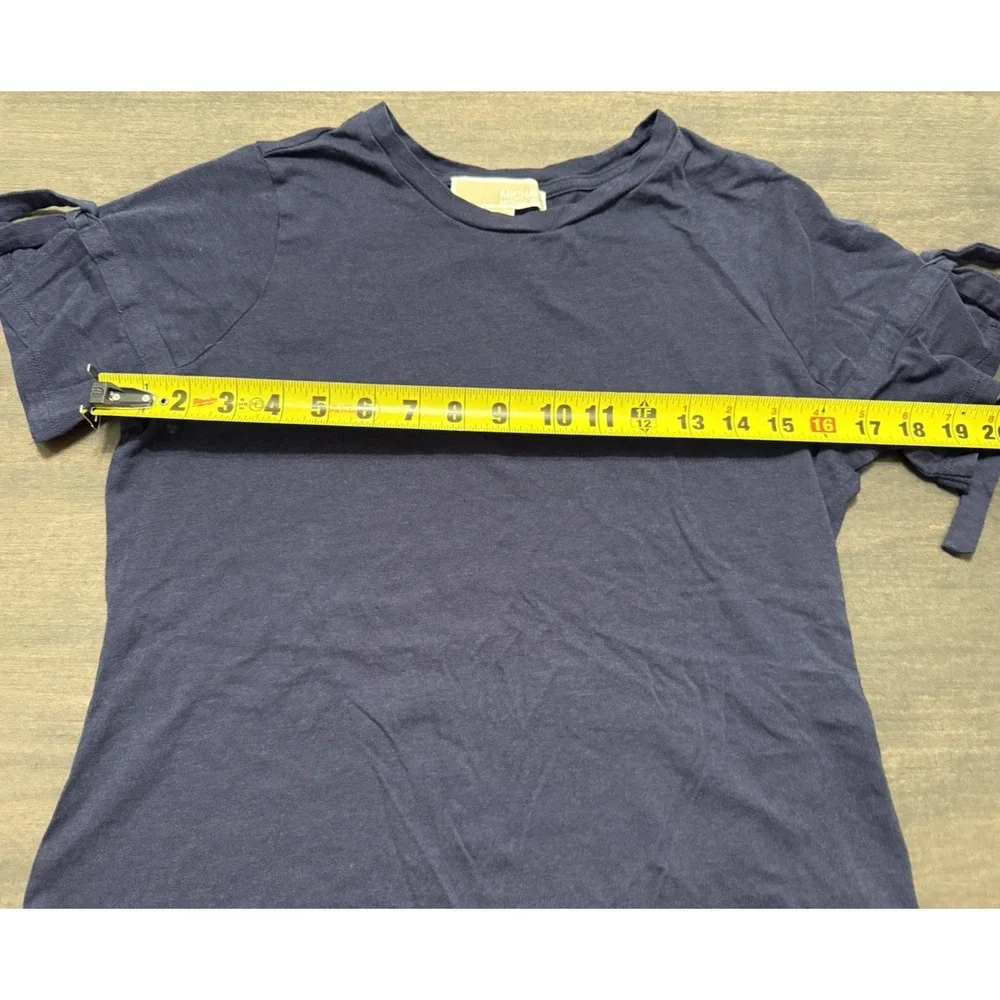 Michael Kors Women’s Shirt Sz S Navy Blue Short Tie Sleeves Gold LOGO